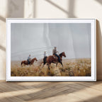 Western Cowboys Wall Art Canvas Print, Framed Horseback Riders on a Rustic Prairie