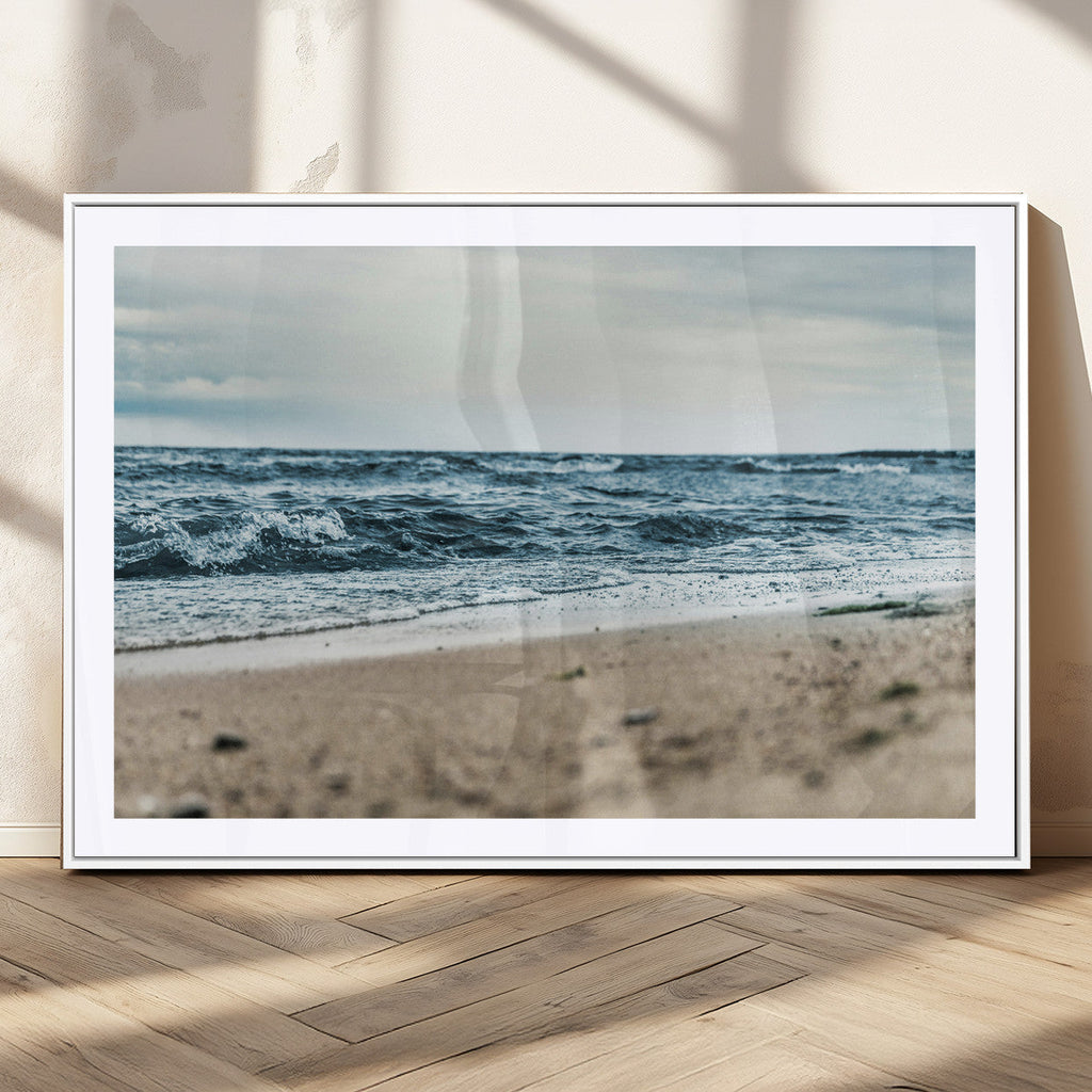 Ocean Wall Art Canvas Print, Framed Moody Seascape with Waves and Horizon
