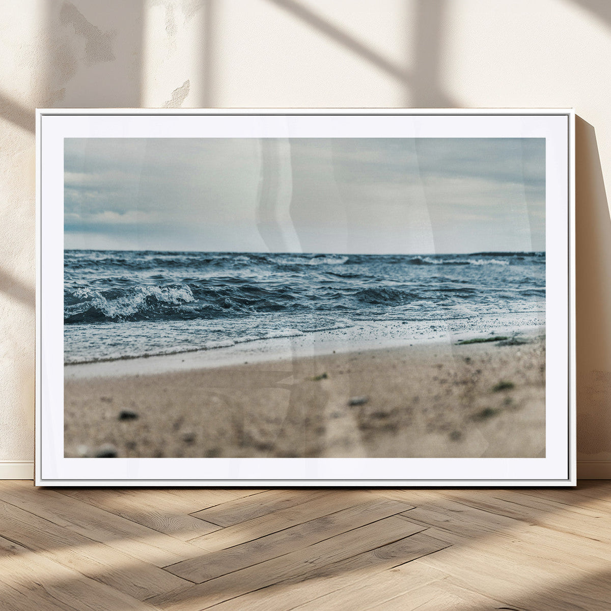 Ocean Wall Art Canvas Print, Framed Moody Seascape with Waves and Horizon