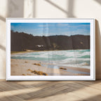 Tranquil Beach Wall Art Canvas Print, Framed Blue Ocean Waves on a Sandy Shore