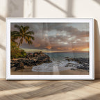 Tropical Beach Wall Art Canvas Print, Vibrant Hawaiian Sunset with Ocean Waves