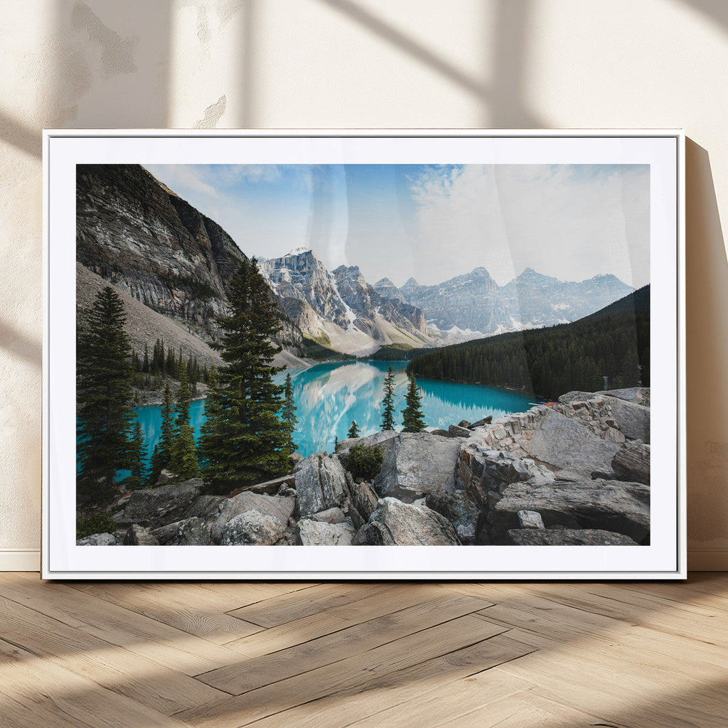 Canadian Rockies Wall Art Canvas Print, Framed Mountain Landscape with Turquoise Water