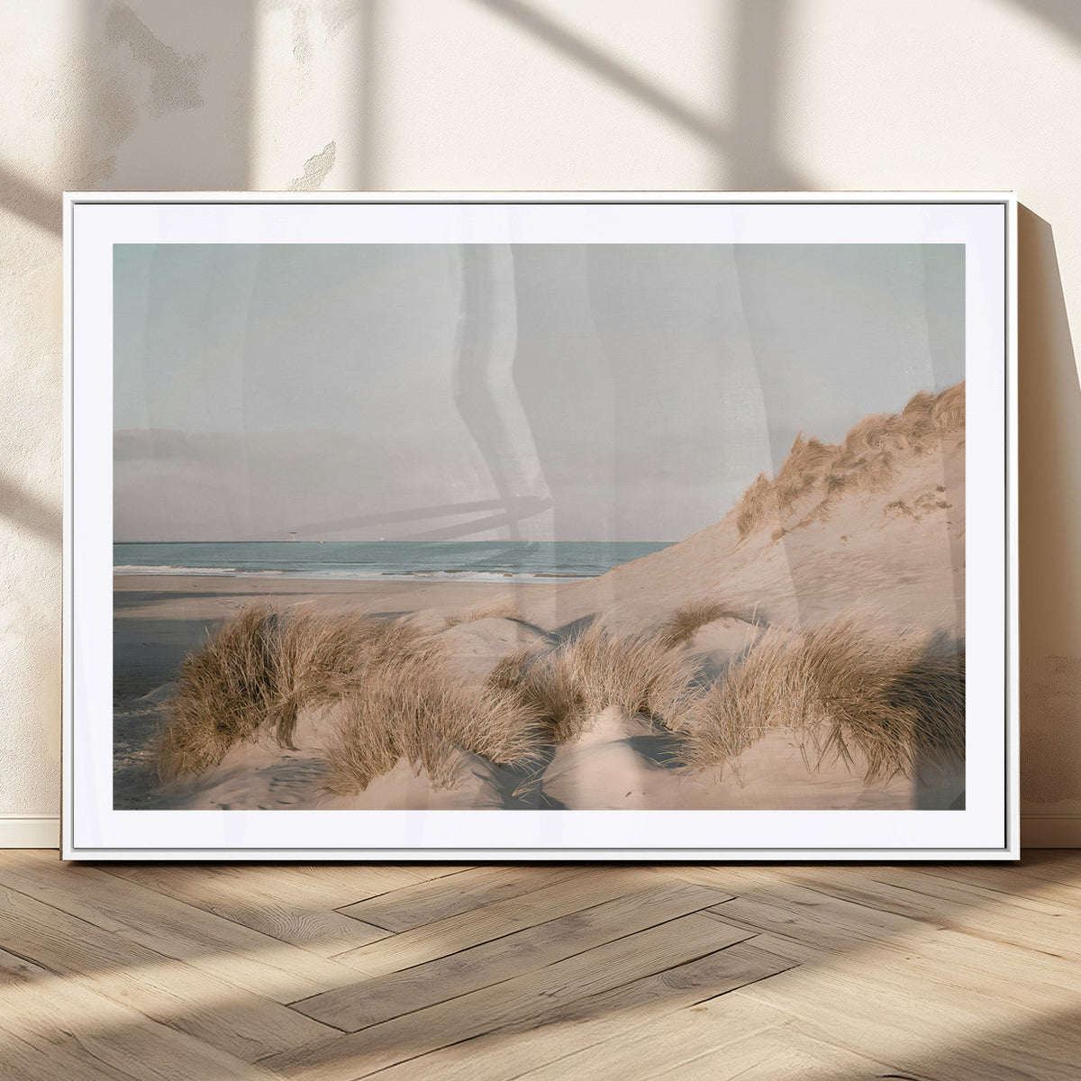 Beach Landscape Wall Art Canvas Print, Framed Sand Dune Photography, Minimalist Seascape Coastal Decor