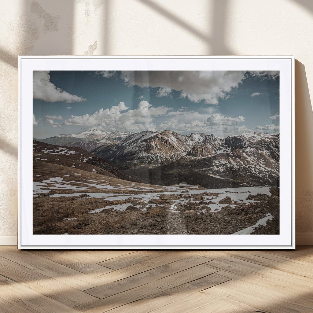Mountain Landscape Wall Art Canvas Print, Framed Snowy Peaks Art, Rugged Highlands Rustic Adventure Decor