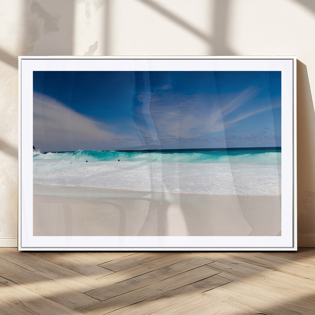 Ocean Breeze Wall Art Canvas Print, Aqua Waves and Coastal Horizon Under a Blue Sky