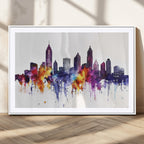 Atlanta Skyline Wall Art Canvas Print, Framed Colorful Watercolor Cityscape