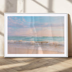 Serene Ocean Waves Wall Art Canvas Print, Pastel Sky Over a Soft Sand Beach