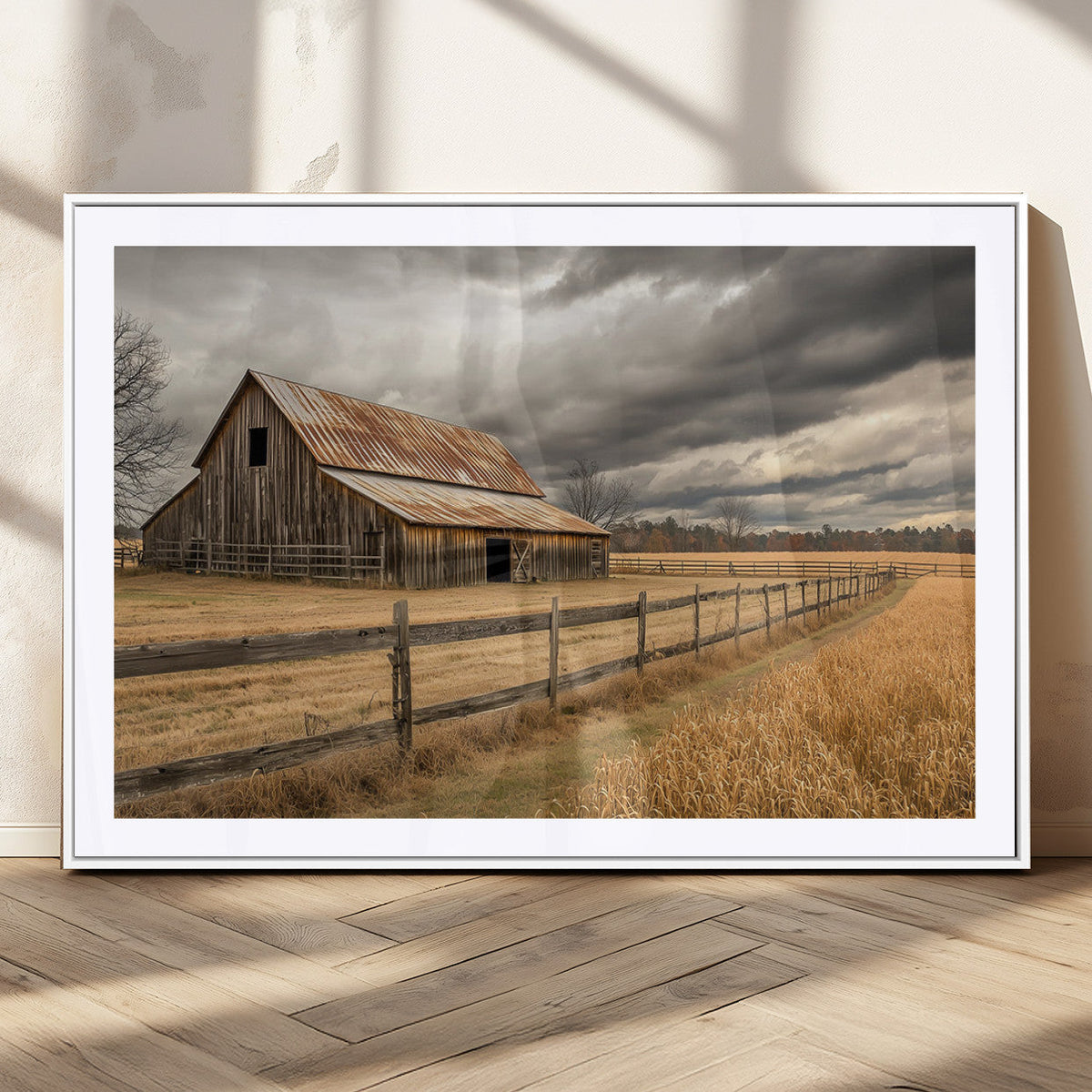 Rustic Farm Barn Wall Art Canvas Print, Stormy Sky Country Decor