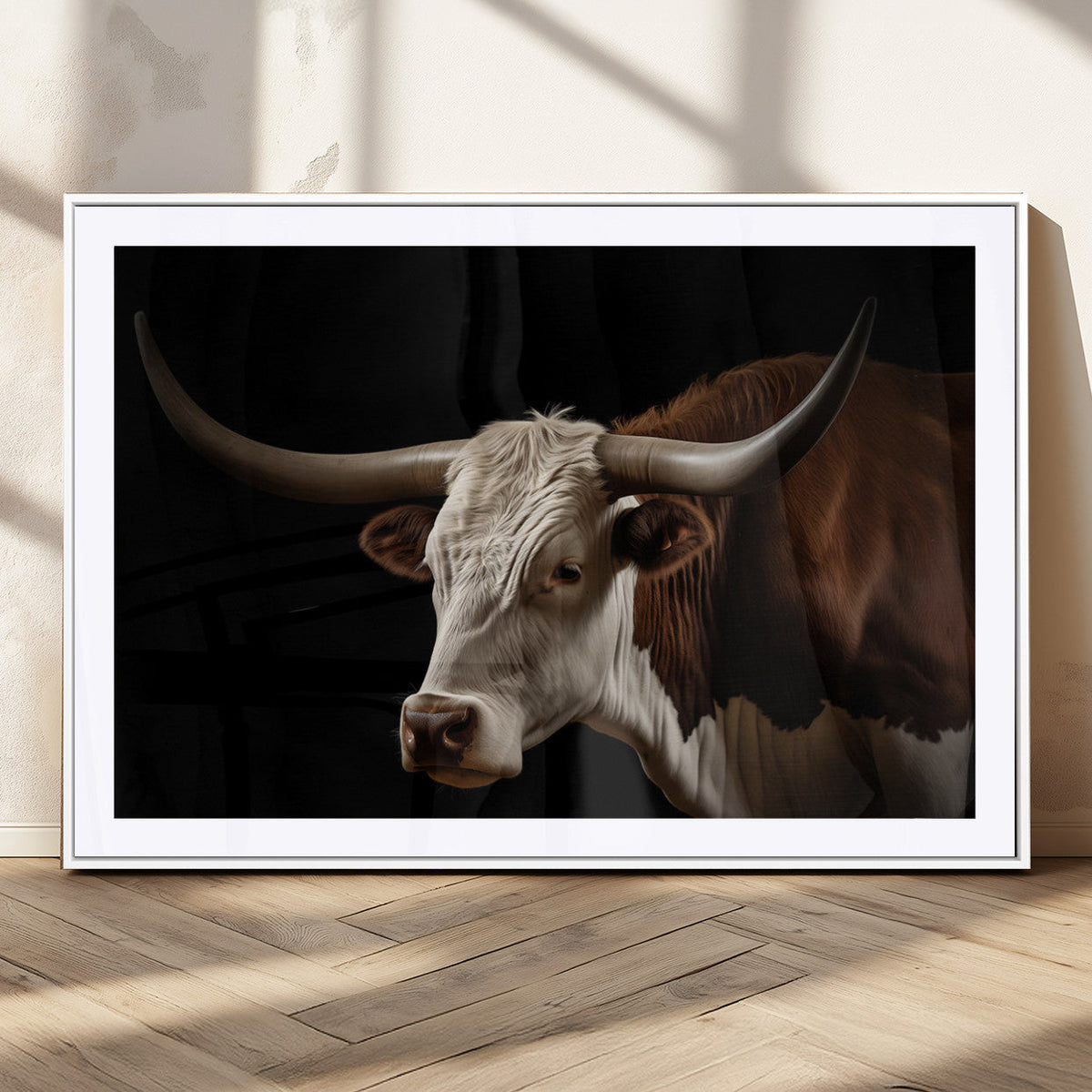 Texas Longhorn Bull Canvas Wall Art, Rustic Western Farmhouse Decor