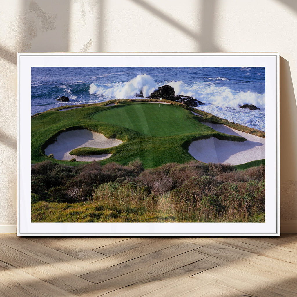Ocean Cliff Golf Course Wall Art Canvas Print, Waves Crashing, Coastal Golf Landscape
