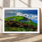 Coastal Golf Course Wall Art Canvas Print, Vibrant Green with Sand Bunkers and Ocean Waves