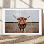 Longhorn Bull Wall Art Canvas Print, Framed Rustic Decor