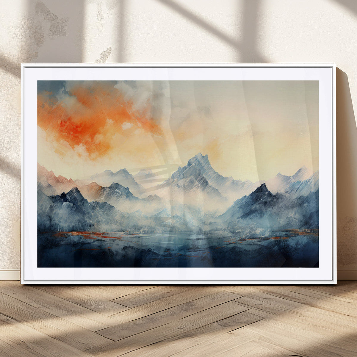 Warm Clouds Abstract Mountain Wall Art, Modern Landscape Canvas Print