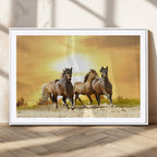 Wild Horses Wall Art Canvas Print, Framed Galloping Herd