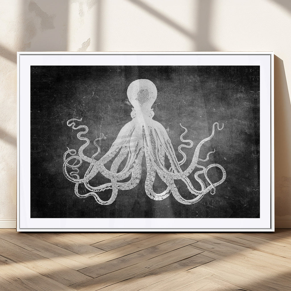 Black White Octopus Wall Art Canvas Print