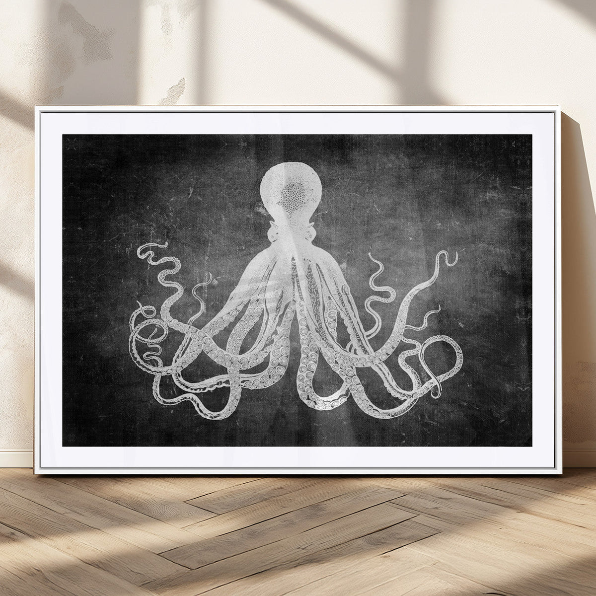Black White Octopus Wall Art Canvas Print