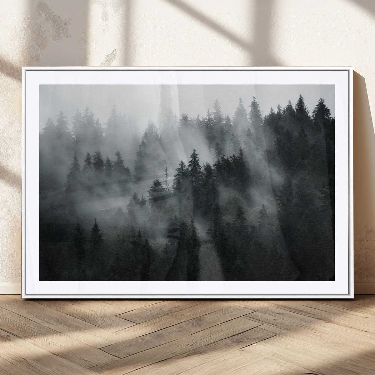 Foggy Forest Wall Art Canvas Print | 3 Panel Large Misty Landscape