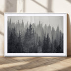 Misty Forest Canvas Wall Art | Monochrome Triptych Pine Tree Print