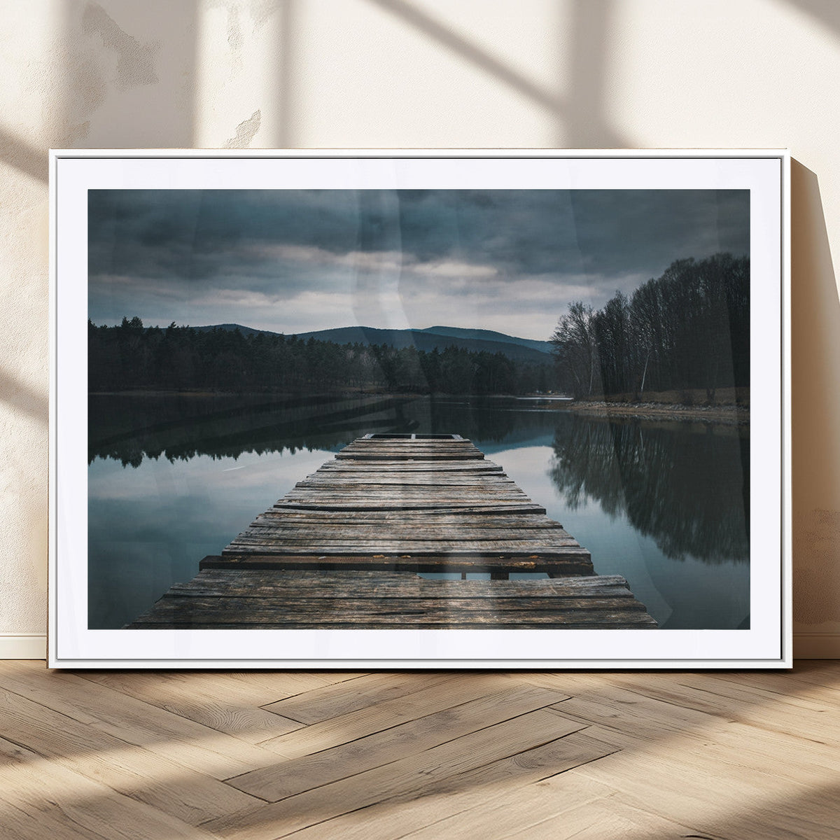 Wooden Bridge Near Lake Wall Art Canvas Print
