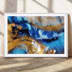 Blue Orange Marble Fluid Effect Canvas Wall Art Print