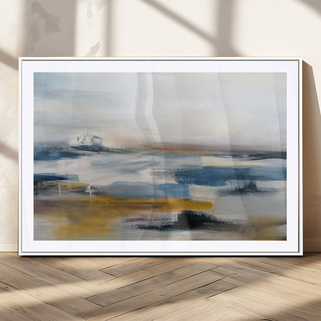 Abstract Landscape Wall Art Canvas | 3 Panel Modern Blue, Gold and White Canvas Art