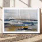 Abstract Landscape Wall Art Canvas | 3 Panel Modern Blue, Gold and White Canvas Art