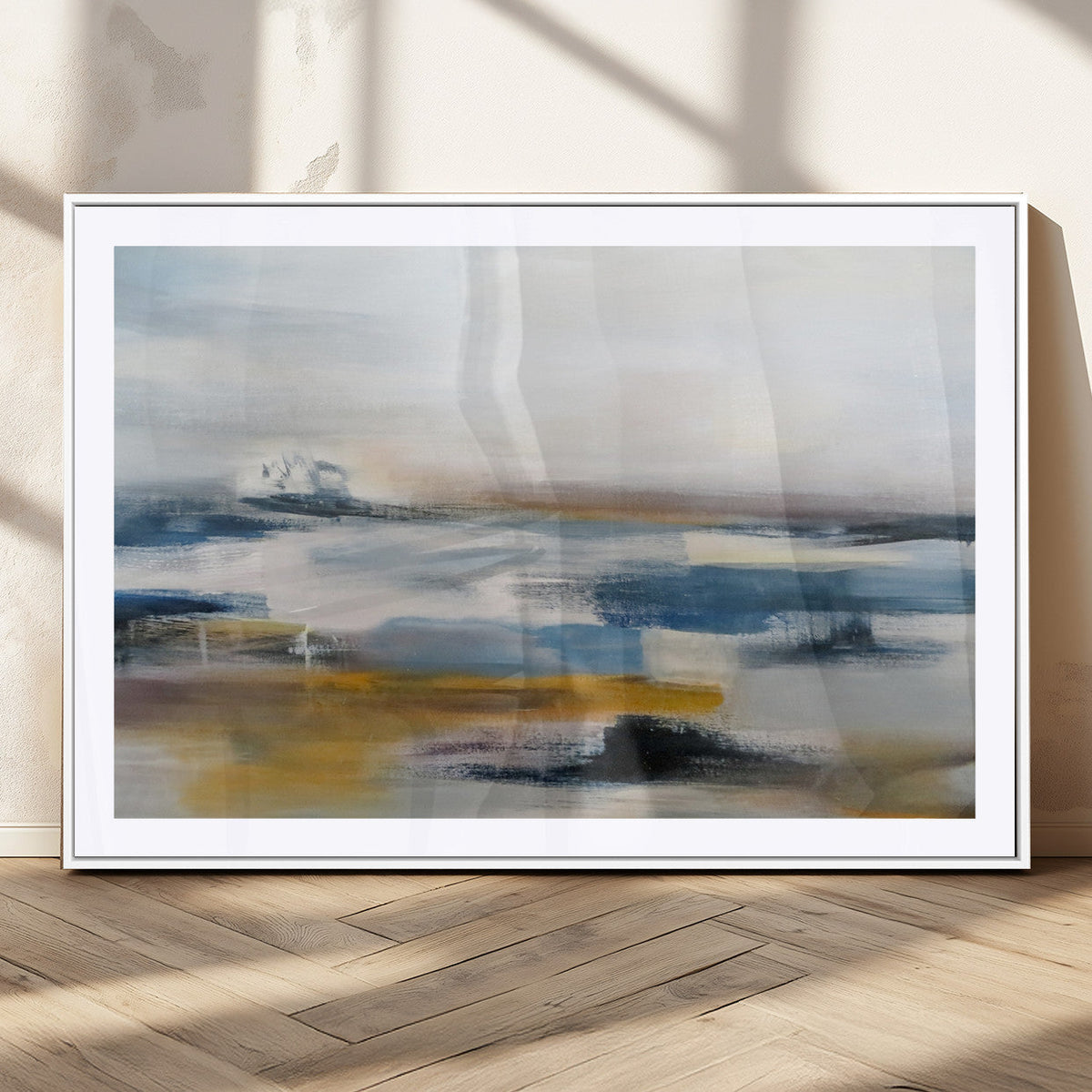 Abstract Landscape Wall Art Canvas | 3 Panel Modern Blue, Gold and White Canvas Art