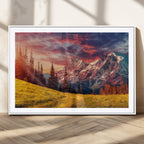 Mountain and Daylight Red Sunset Wall Art Canvas Print