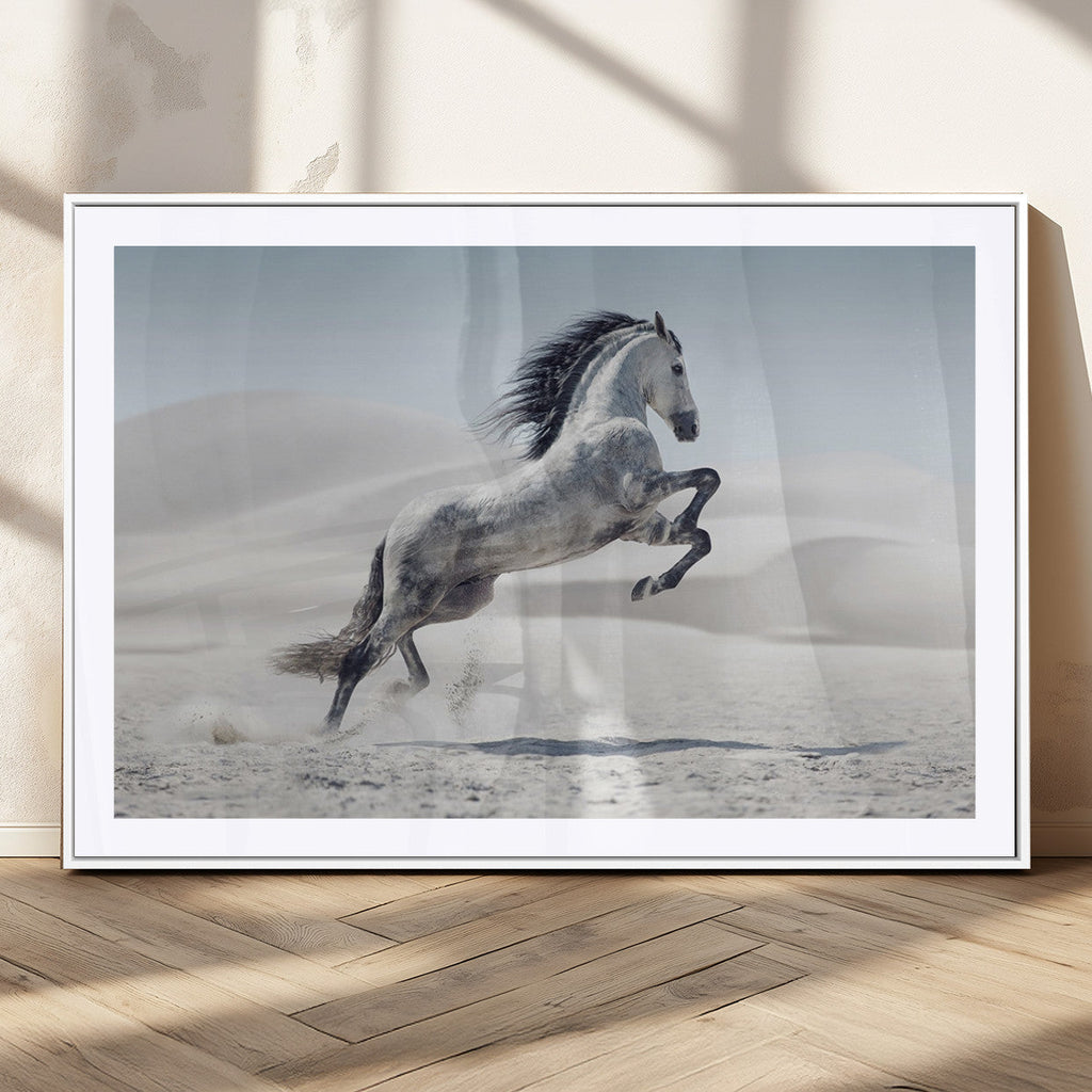 Prancing Horse Desert Large Wall Art Canvas Print, Majestic Horse Animal Artwork