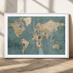 Classic World Map Canvas Print | Framed Vintage Map Wall Art