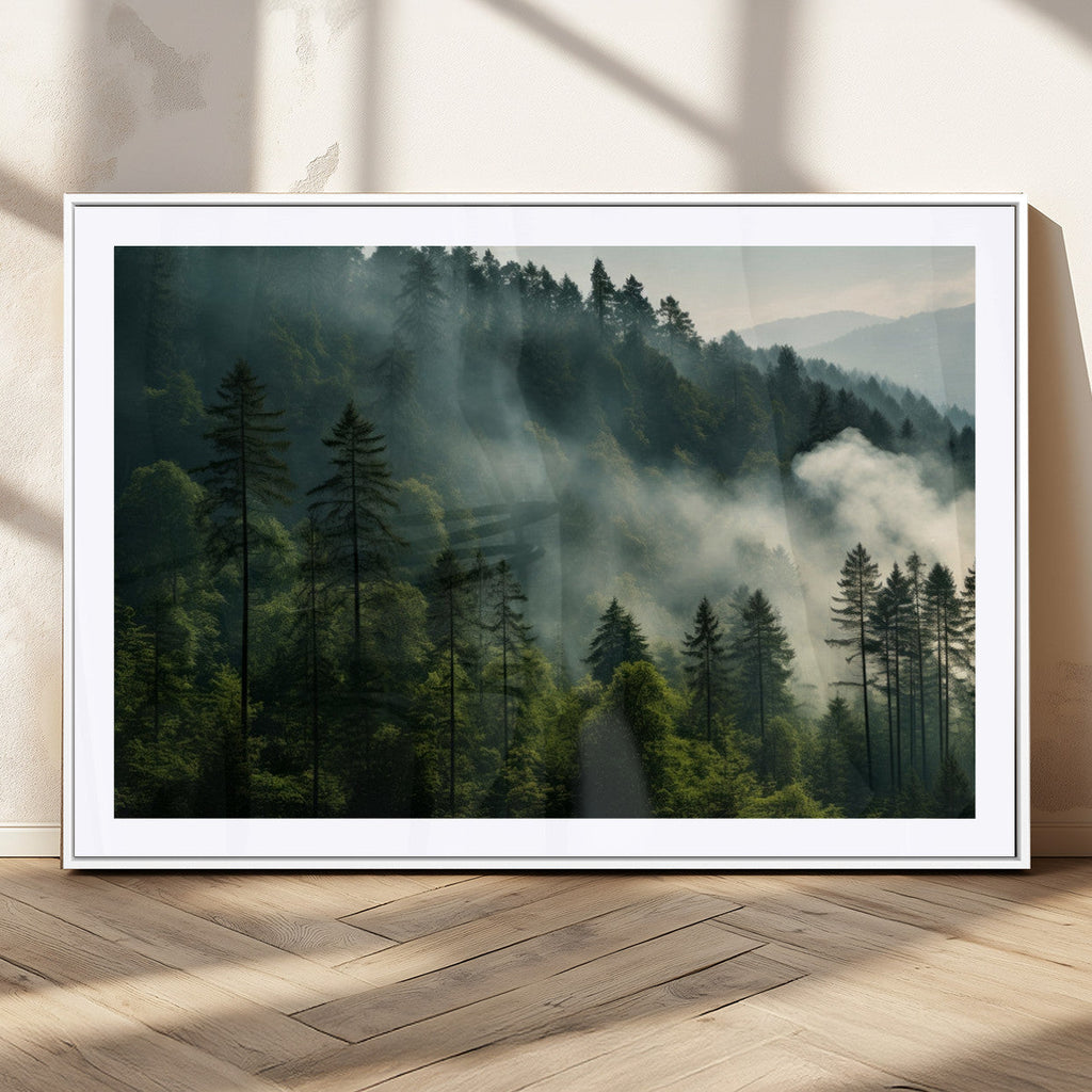 Misty Forest Wall Art Premium Canvas Print, Foggy and Serene Atmosphere