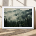 Captivating Misty Forest Wall Art Premium Canvas Print, A Foggy and Serene Atmosphere