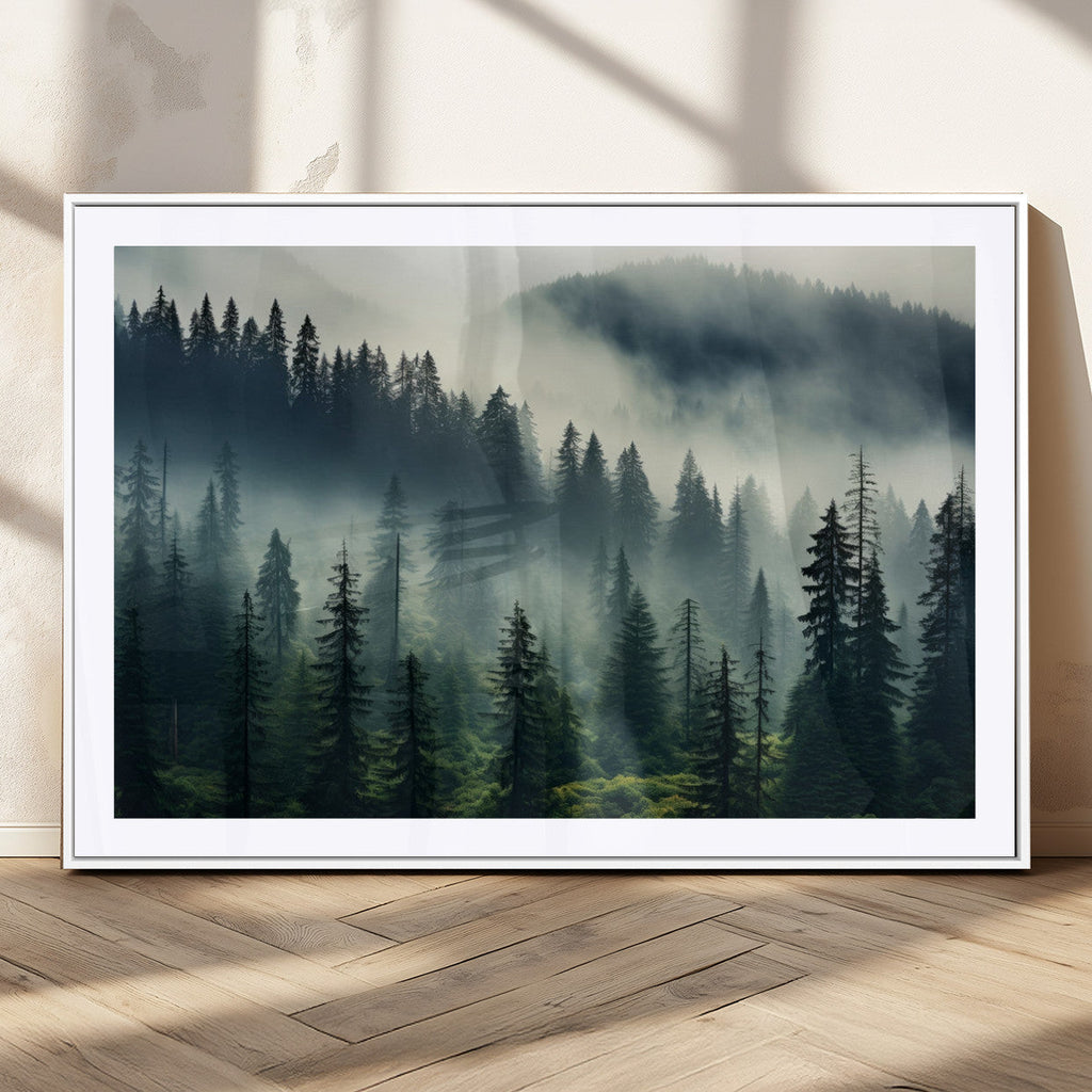 Captivating Misty Forest Wall Art, Foggy and Serene Atmosphere Canvas Print
