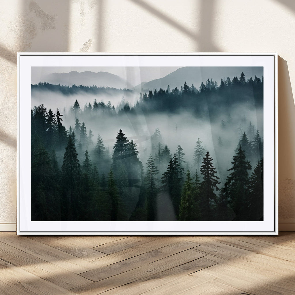 Captivating Misty Forest Wall Art Canvas, Premium Canvas Print of a Foggy and Serene Atmosphere