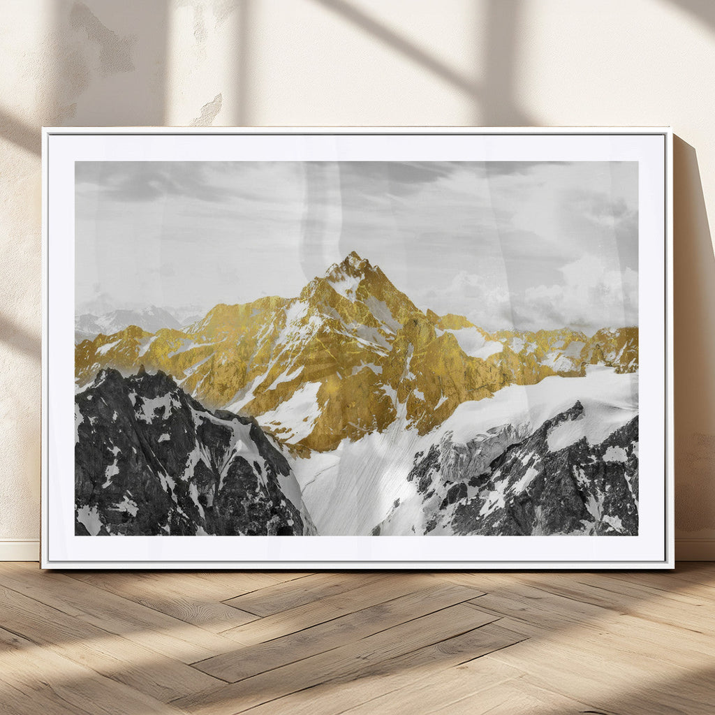 Gold Abstract Mountains Wall Art Print on Canvas, Nature Wall Art Print