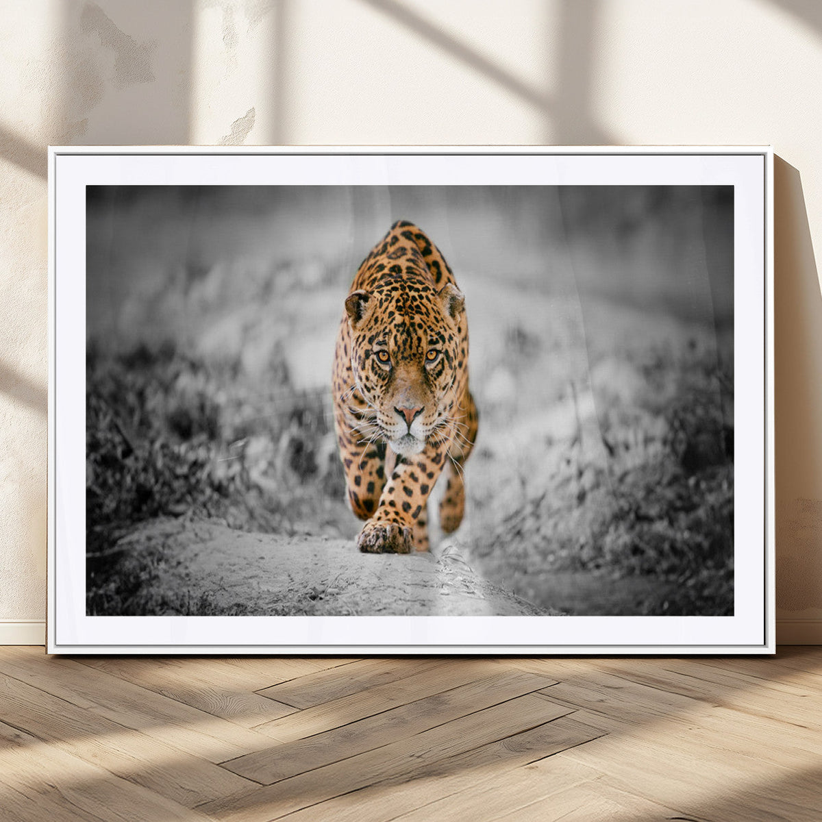 Jaguar Wall Art Canvas Print, Majestic Big Cat in Focused Pursuit