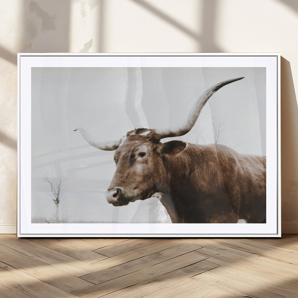 Rustic Bull Wall Art Canvas Print, Modern Longhorn Farmhouse Animal Decor