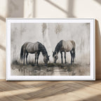 Chinese Ink Style Vintage Horses Wall Art Canvas Print