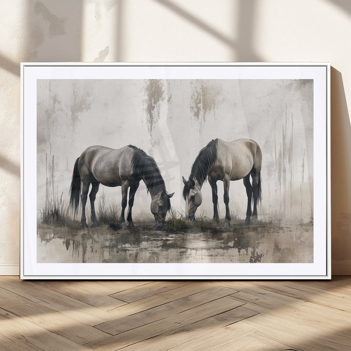Chinese Ink Style Vintage Horses Wall Art Canvas Print
