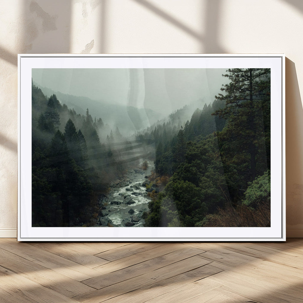 Misty Forest Wall Art, Tranquil Nature Landscape, Ready to Hang | Extra Large 3 Piece Canvas Wall Art