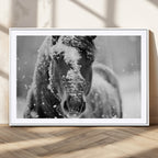 Black and White Horse Winter Wall Art, Ready to Hang