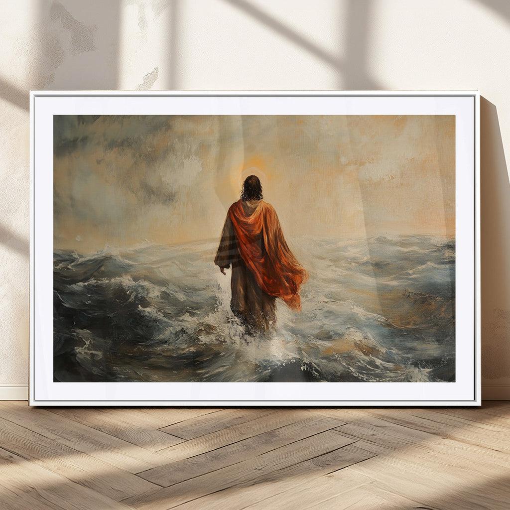 Jesus Walking on Water, Christian Wall Art, Jesus Christ Oil Painting Style Print