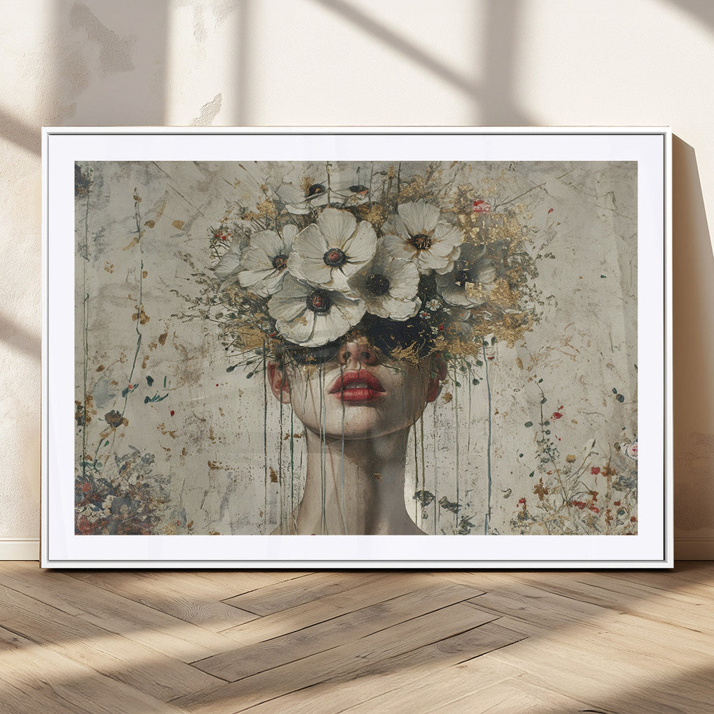 Abstract Floral Women Pastel Wall Art Canvas Print