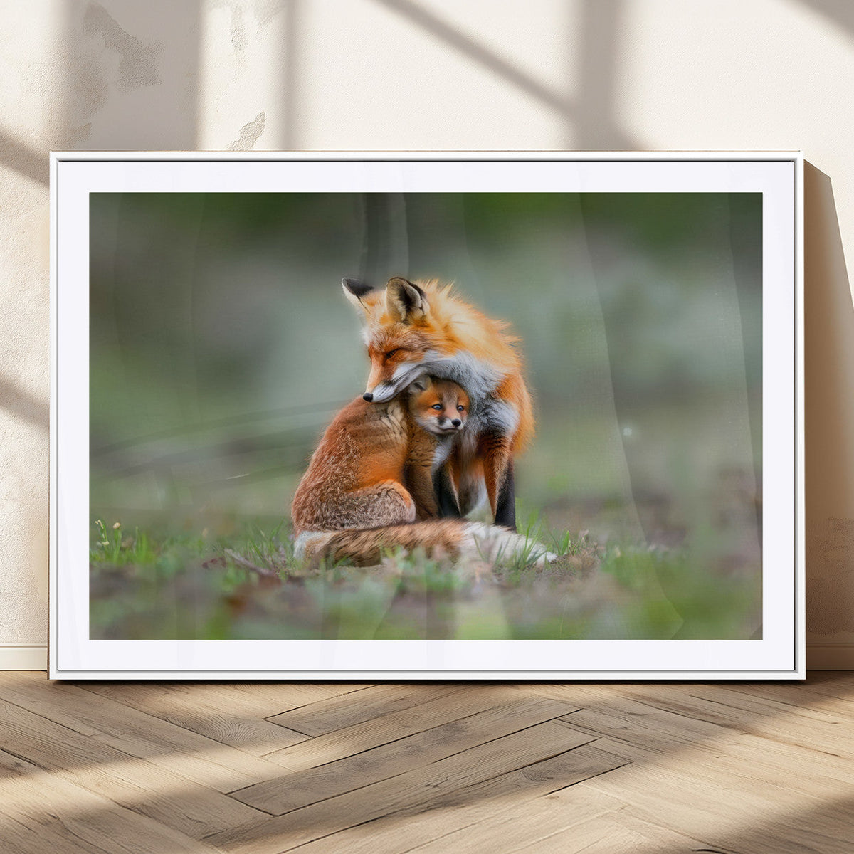 Heartwarming Fox and Baby Cub Wall Art | Canvas Print of Foxes in Nature