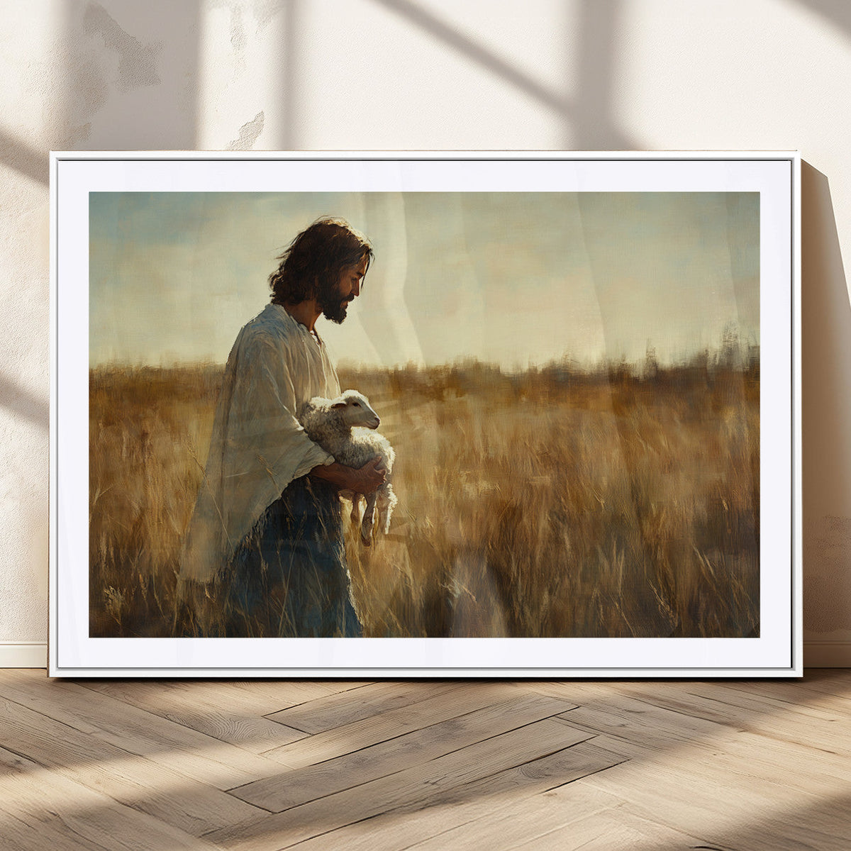 Jesus the Good Shepherd Wall Art Canvas Print, Inspirational Christian Religious Print for Prayer Room