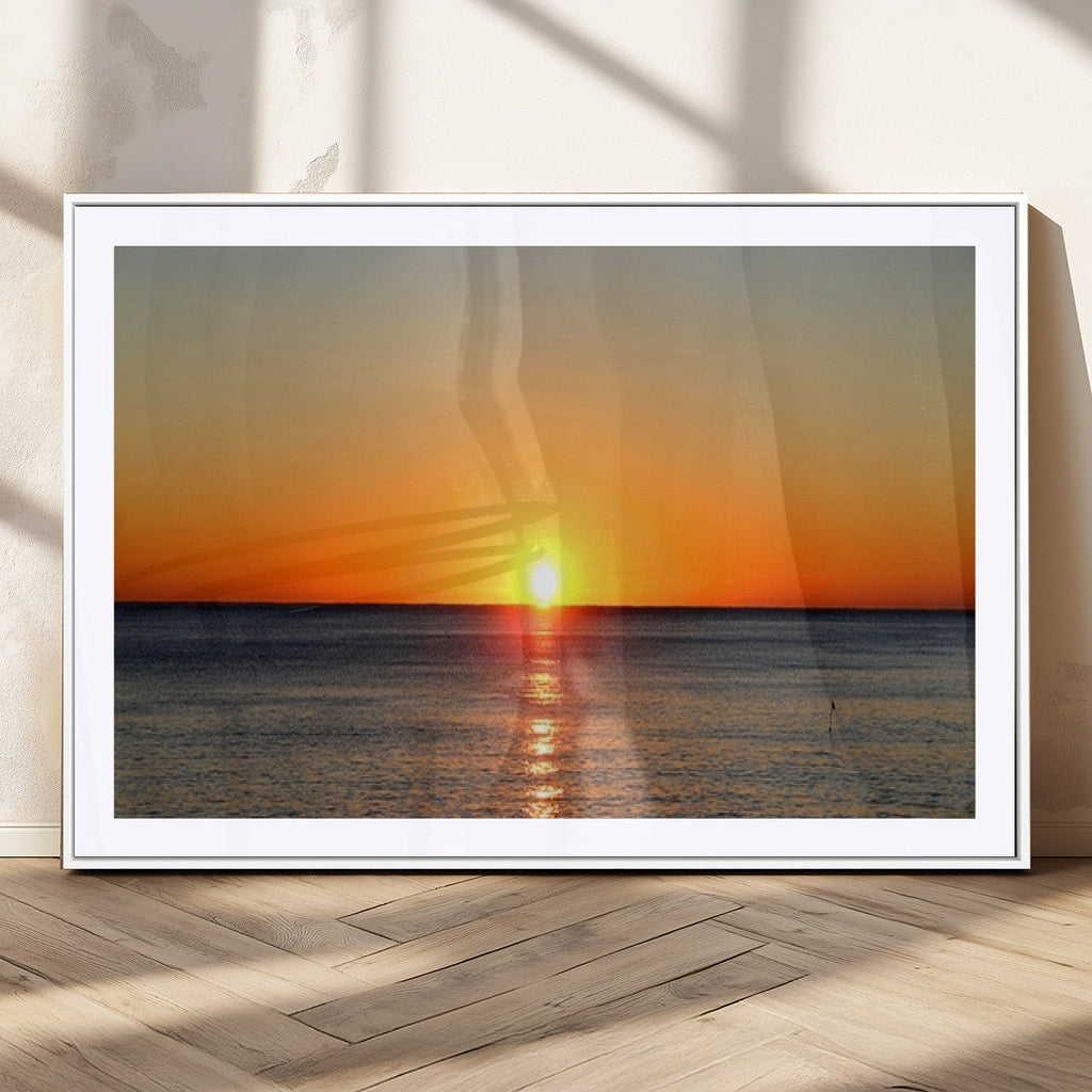 Golden Horizon Sunset Over Ocean Wall Art Canvas Print | Tropical Beach Canvas