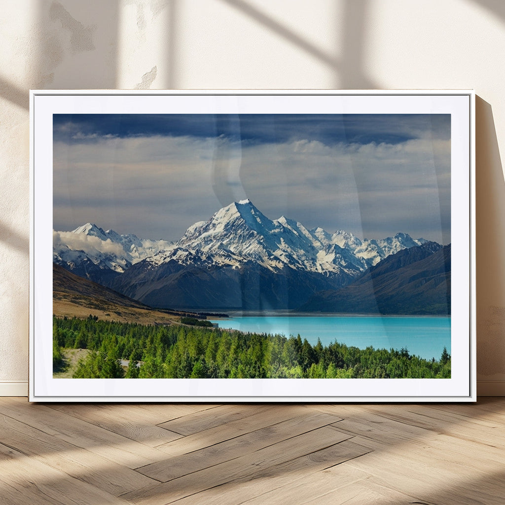 Mount Cook and Lake Pukaki Canvas Wall Art Print | Majestic Snow Capped Peaks