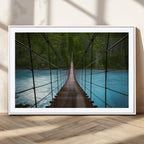Suspension Bridge Over River Canvas Art | 3-Panel Nature Wall Art