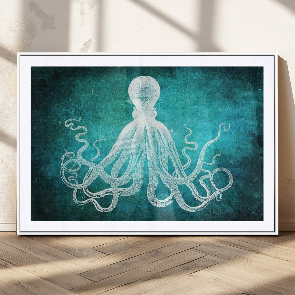 Green Octopus Abstract Wall Art Canvas Print