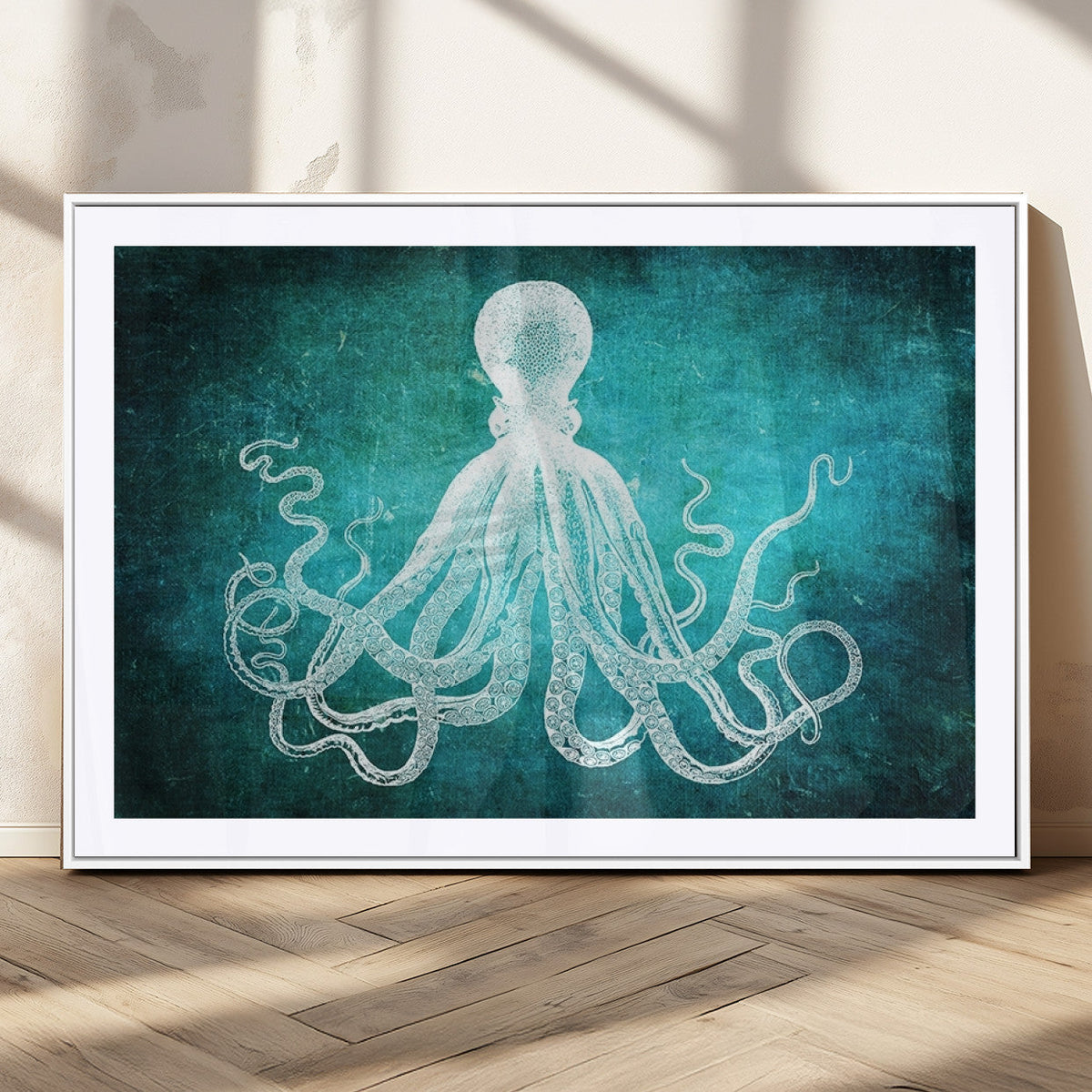 Green Octopus Abstract Wall Art Canvas Print